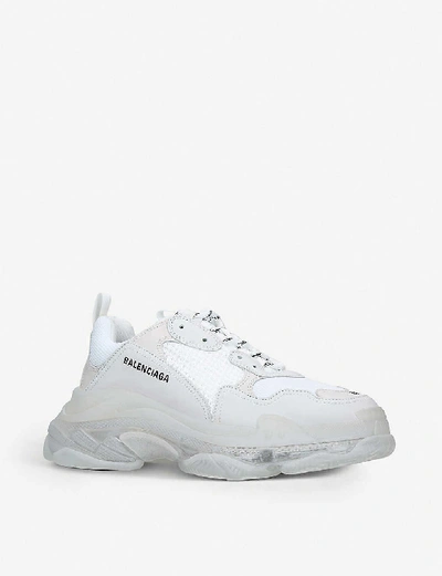 Shop Balenciaga Triple S Clear Sole Leather And Mesh Trainers In White