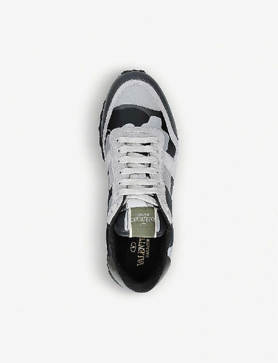 Shop Valentino Garavani Silver Rockrunner Suede And Leather Trainers
