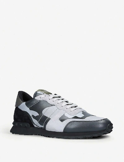 Shop Valentino Garavani Silver Rockrunner Suede And Leather Trainers