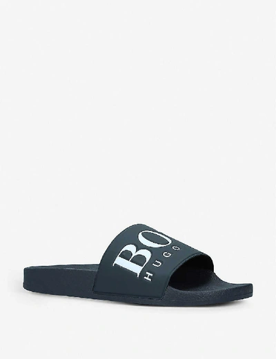 Shop Hugo Boss Solar Rubber Sliders In Navy