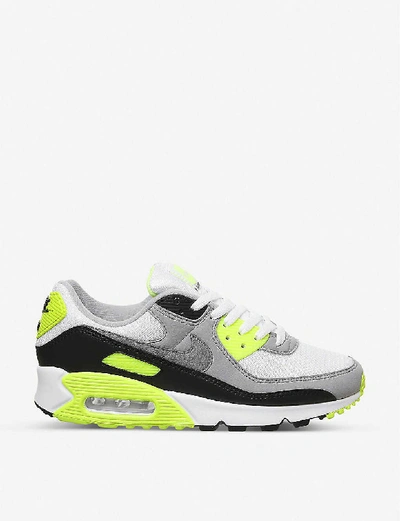 Shop Nike Air Max 90 Leather And Canvas Trainers In White Grey Volt