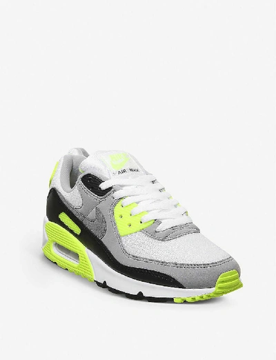 Shop Nike Air Max 90 Leather And Canvas Trainers In White Grey Volt