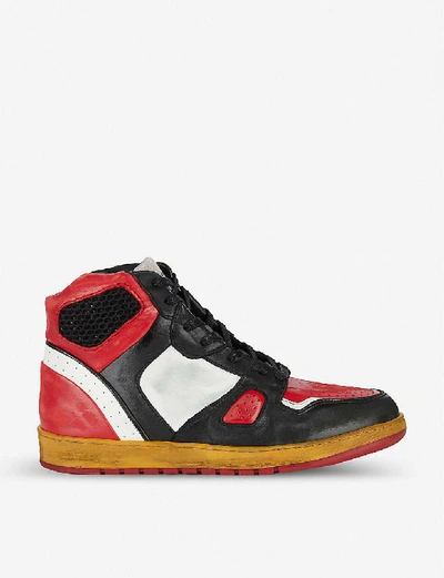 Shop Ales Grey Battalion High Top Leather Trainers In Red/dark