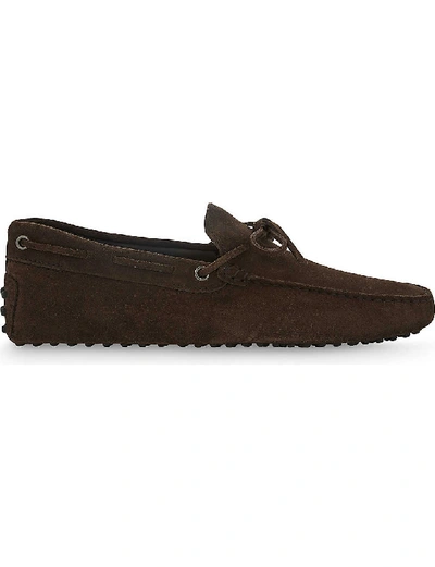 Shop Tod's Tods Mens Dark Brown 122 Suede Driving Shoes