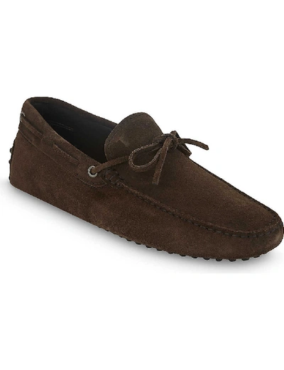 Shop Tod's Tods Men's Dark Brown 122 Suede Driving Shoes