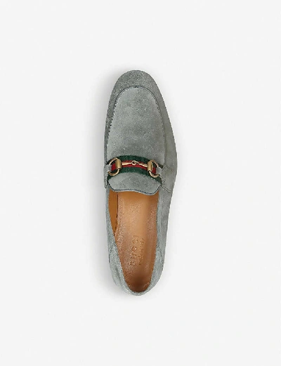 Shop Gucci Men's Grey Brixton Web-embellished Suede Loafers