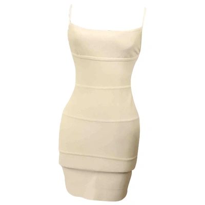 Pre-owned Herve Leger Mini Dress In Beige