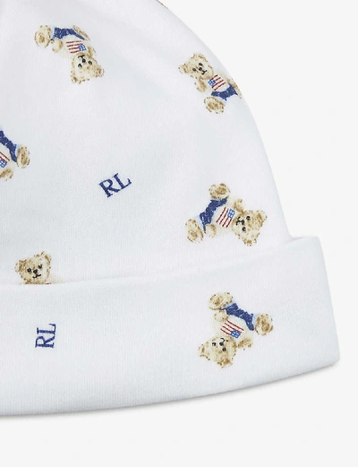 Shop Ralph Lauren Polo Bear Cotton Hat In White/blue Multi