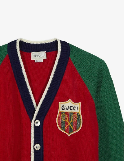 Shop Gucci Tennis Badge Cotton Cardigan 6-12 Years