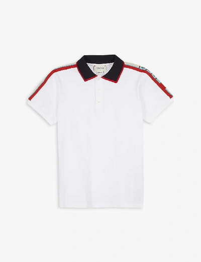 Shop Gucci Boys White Kids Striped Cotton-piqué Polo Shirt 4-12 Years 12 Years