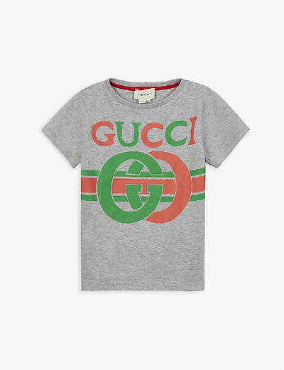 Shop Gucci Boys Grey Kids Gg Insignia Logo-print Cotton T-shirt 4-10 Years 10 Years