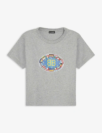 Shop Balenciaga Flag Logo Print Cotton T-shirt 4-10 Years In Grey