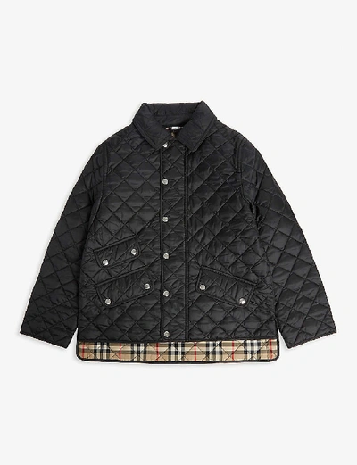 Shop Burberry Brennan Diamond Quilted Jacket 3-14 Years In Black