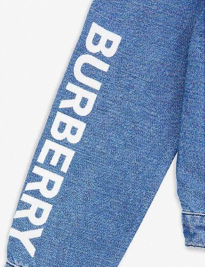Shop Burberry Branded Denim Jacket 4-14 Years In Blue