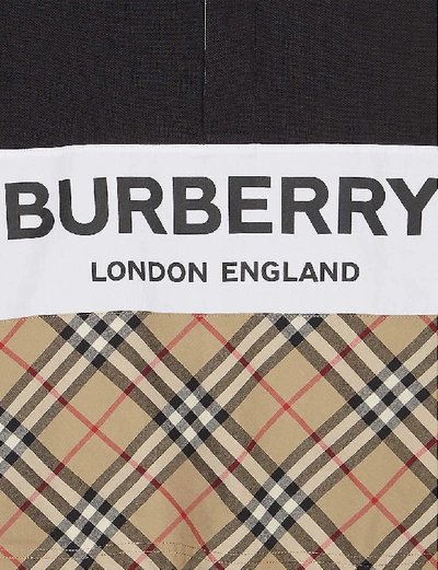 Shop Burberry Check Panel Long Sleeve Polo Shirt 3-14 Years In Black