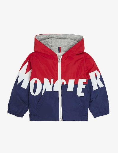 Shop Moncler Logo-printed Colour Block Hooded Shell Jacket 3-36 Months In Multi