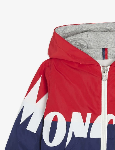 Shop Moncler Logo-printed Colour Block Hooded Shell Jacket 3-36 Months In Multi