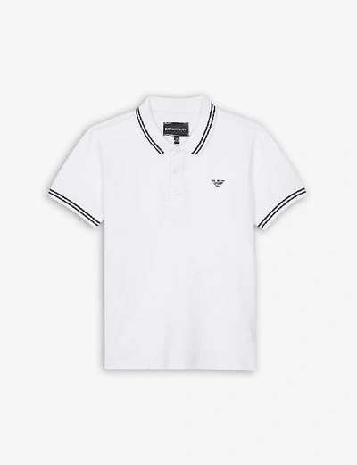 Shop Armani Junior Tipped Stretch-cotton Polo Shirt 4-16 Years In White