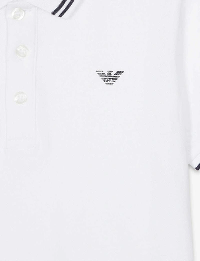 Shop Armani Junior Tipped Stretch-cotton Polo Shirt 4-16 Years In White