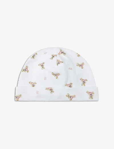 Shop Ralph Lauren Baby Polo Bear Cotton Hat In White/pink/multi