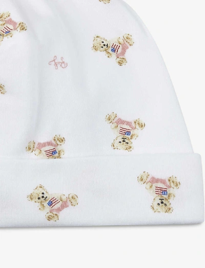 Shop Ralph Lauren Baby Polo Bear Cotton Hat In White/pink/multi