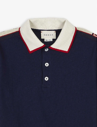 Shop Gucci Striped Cotton-piqué Polo Shirt 4-12 Years In Navy