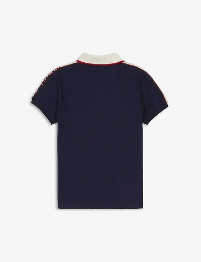 Shop Gucci Striped Cotton-piqué Polo Shirt 4-12 Years In Navy