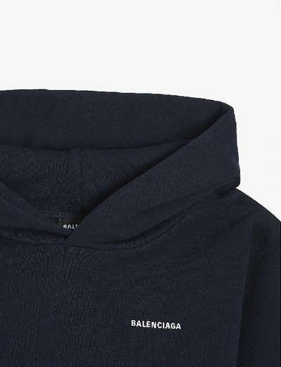 Shop Balenciaga Logo-printed Cotton Hoody 4-10 Years In Navy