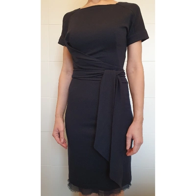 Pre-owned Costume National Wool Mid-length Dress In Navy