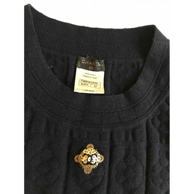 Pre-owned Chanel Wool Mid-length Dress In Navy