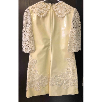Pre-owned Dolce & Gabbana Leather Mini Dress In Ecru