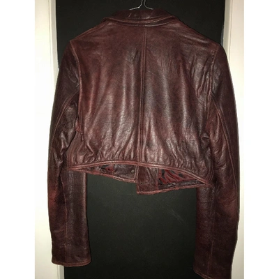 Pre-owned Emporio Armani Leather Short Vest In Burgundy