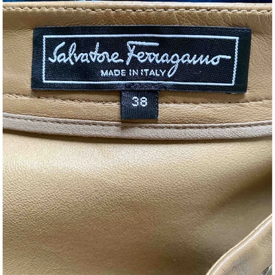 Pre-owned Ferragamo Camel Leather Skirt