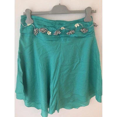 Pre-owned Tara Jarmon Silk Mini Skirt In Turquoise