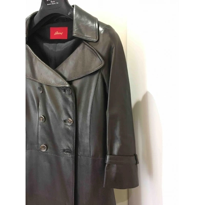 Pre-owned Brioni Leather Coat In Brown