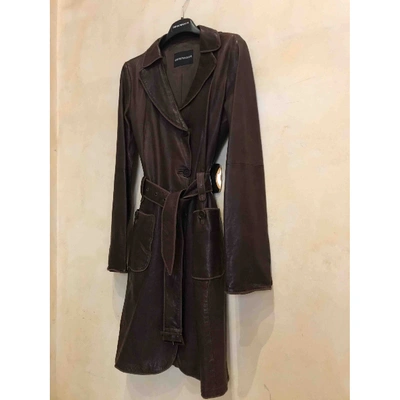 Pre-owned Emporio Armani Leather Trench Coat In Brown