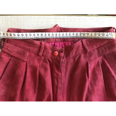 Pre-owned Saint Laurent Red Suede Trousers