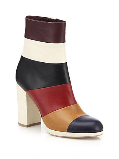 Shop Valentino Striped Leather Booties In Blue