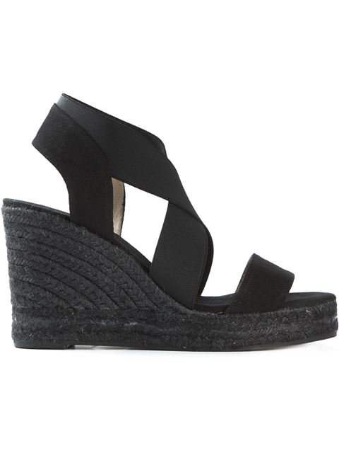 Castaã±er 110mm Cotton & Elastic Wedge Sandals, Black | ModeSens