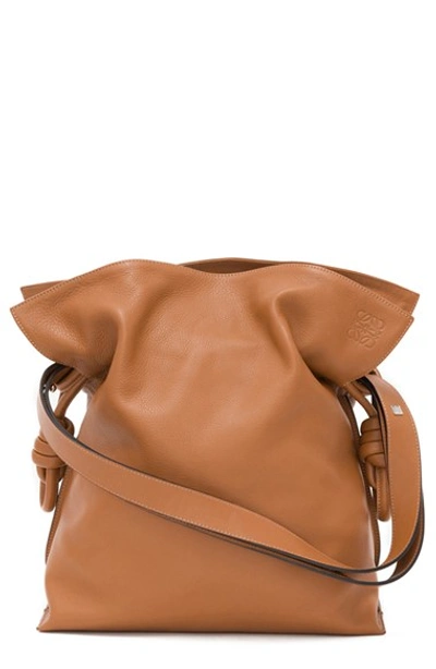 Shop Loewe 'flamenco Knot' Calfskin Leather Bag In Tan