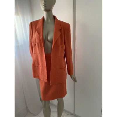 Pre-owned Chanel Wool Suit Jacket In Orange