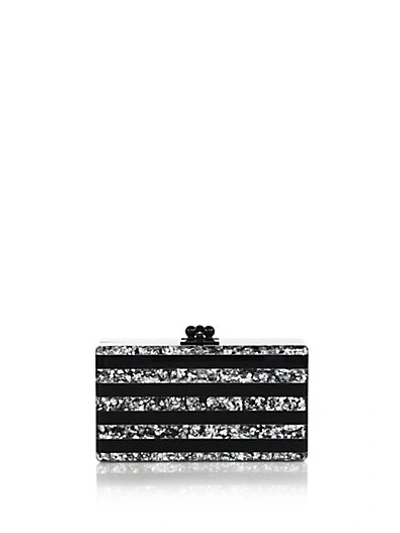 Shop Edie Parker Jean Glittered & Striped Acrylic Clutch In Black-silver