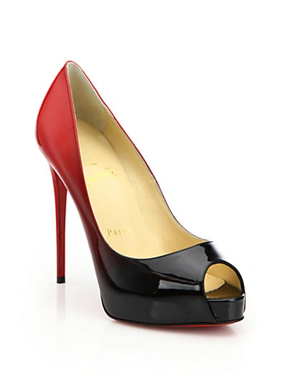 Christian Louboutin Very Prive Ombré Patent Leather Peep-toe Pumps In Black-red/black