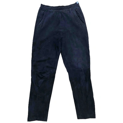 Pre-owned Saint Laurent Navy Suede Trousers