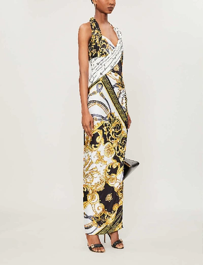 Shop Versace Baroque-print Woven Maxi Dress In Gold Black Multi