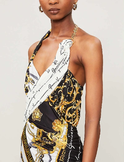 Shop Versace Baroque-print Woven Maxi Dress In Gold Black Multi