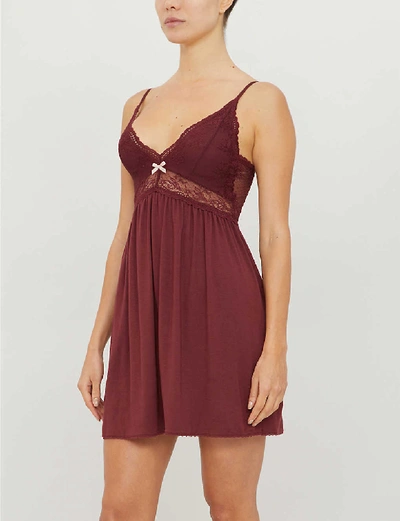Shop Eberjey Colette Jersey And Stretch-lace Chemise In Port