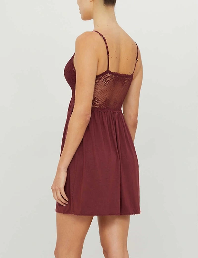Shop Eberjey Colette Jersey And Stretch-lace Chemise In Port