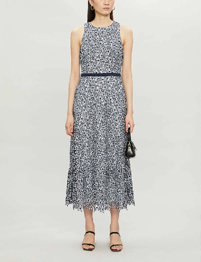 Shop Ted Baker Floral-pattern Lace Midi Dress In Lt-blue