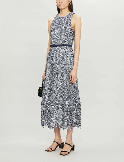 Shop Ted Baker Floral-pattern Lace Midi Dress In Lt-blue